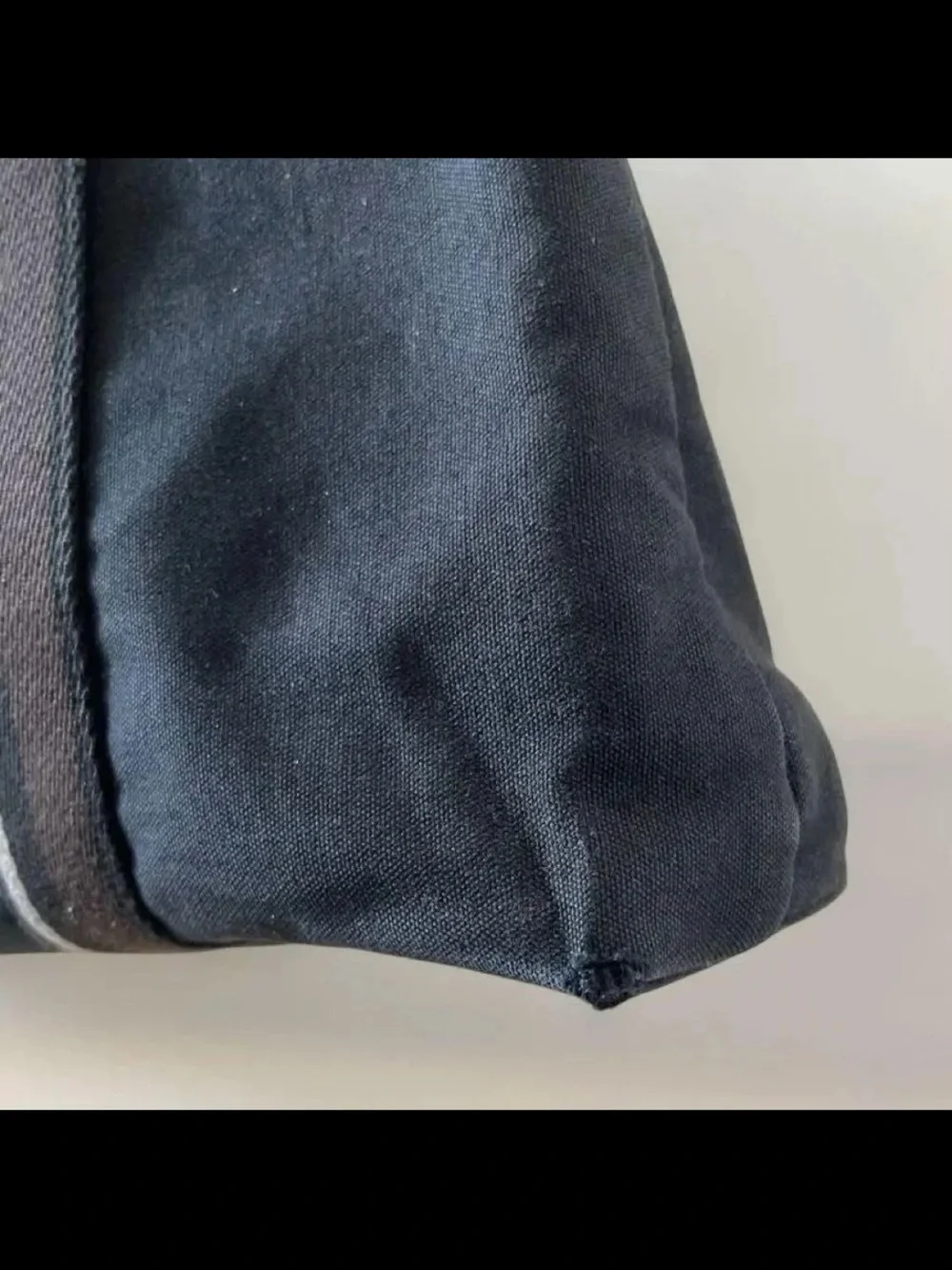 Hermes Black Canvas Tote with Brown and Gray Striped Straps